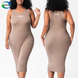 Abito lungo personalizzato 3XL <span class=keywords><strong>taglie</strong></span> forti da <span class=keywords><strong>donna</strong></span> in maglia abiti Casual da <span class=keywords><strong>donna</strong></span> senza maniche morbido a coste senza cuciture per Fitness - Product Image 1