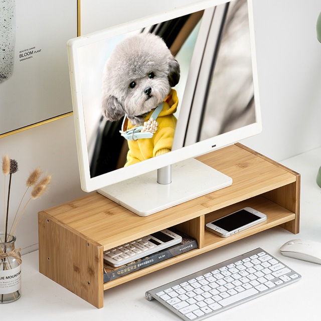 Bamboo Tools Monitor Stand Riser Rectangle Desktop Organizer Laptop Computer Heightening Stand Desk Storage Base Shelf