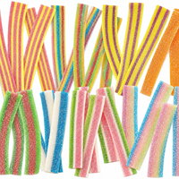 Caramelos de licorice rellenos, dulces y ácidos, en tiras, con mezcla de frutas, gomitas masticables, al por mayor, personalizados, a granel, coloridos, con certificación BRC