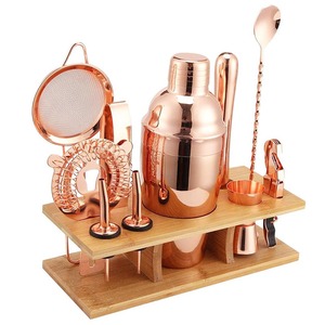 Kit de barman pour la mixologie, ensemble de <span class=keywords><strong>11</strong></span> shakers à cocktails, outils de bar en acier inoxydable pour barman avec support en bambou, accessoires de bar - Product Image 1