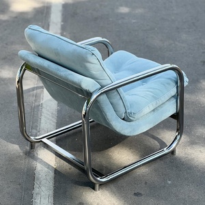 Fauteuil de salon de style <span class=keywords><strong>Bauhaus</strong></span> moderne, avec pieds en métal carrés, écologique, durable, dossier en tissu bleu glacier, pour hôtel, loisirs - Product Image 4