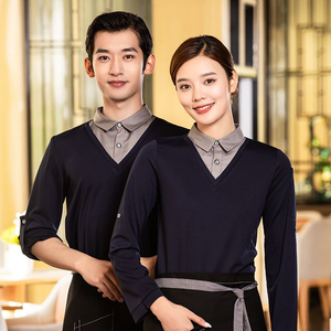 Camicia uniforme del personale del ristorante in poliestere Spandex del personale dell'hotel con Logo personalizzato per <span class=keywords><strong>Bar</strong></span> e caffè cameriera uniforme per camerieri - Product Image 3