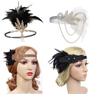 Ensemble d'accessoires de Costume <span class=keywords><strong>Gatsby</strong></span> des années 1920, bandeau à plumes noires, collier de perles, gants, porte-Cigarette pour fête costumée, offre spéciale - Product Image 5