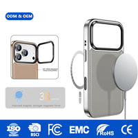 Coque de téléphone de luxe magnétique en TPU+PC+Cuir pour iPhone 15 16 17 18 Pro/Pro Max avec 120 aimants – Vente en gros °   Support d'objectif rotatif