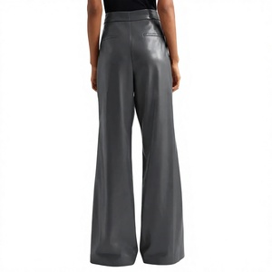 ELYSIAN INDUSTRIES <b>Men</b> High Waist Wide Leg <b>Leather</b> Coated Casual Zipper Fly Midweight Knitted Polyester <b>Pants</b> Winter Style - Product Image 2