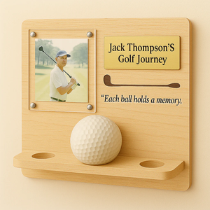 رف خشبي مخصص لعرض كرات الجولف مع صورة، هدية خشبية لعيد الأب لحفظ الذكريات، رف تذكاري للاعبي الجولف - Product Image 1