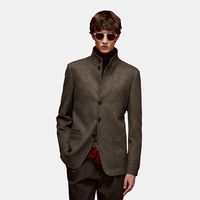 Veste de costume homme chinoise moderne ultra-fine en mélange de laine, col montant arrondi, simple boutonnage