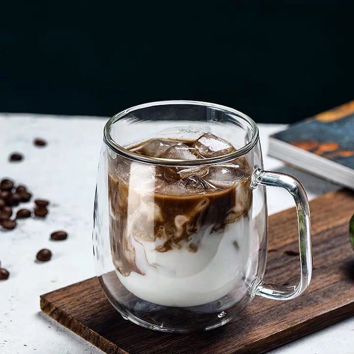 350ml borosilicate material double wall glass cup for coffee