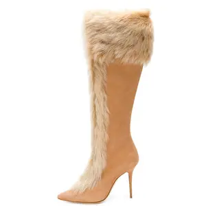 XINZI RAIN Rabbit Fur Sweet High End stivali al ginocchio inverno punta a punta Chunky 8CM Up Heel stivali da donna con tacco alto