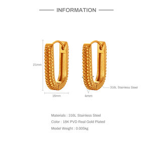 Водонепроницаемые эффектные ювелирные изделия с гравировкой текстуры Позолоченные 18 карат ювелирные изделия из нержавеющей стали не тускнеющие женские серьги-кольца - Product Image 3