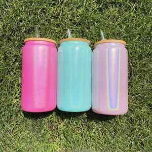 Latas de Vidrio Iridiscentes Brillantes de 15 oz, 16 oz y 20 oz con Tapa y Pajita, Color Arcoíris, con Caja Blanca - Product Image 2