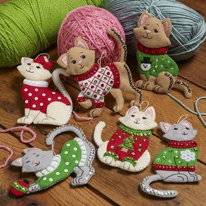 Graziose Decorazioni Natalizie a Tema Animale Domestico, Ecologiche, Gatto in Feltro con Maglione, Design per Decorazioni Natalizie Casa e Albero - Product Image 5