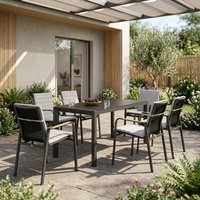 Table à manger d'extérieur moderne OSMEN Grawford, en céramique et verre, avec structure en aluminium, rectangulaire, pour patio, balcon, cour, meubles de jardin