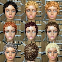 Perruque courte coupe pixie avec mèches, cheveux humains, avec frange, perruque fabriquée à la machine, adaptée aux coiffures quotidiennes et formelles des femmes noires