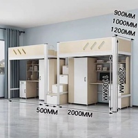 Lit superposé en acier robuste moderne pour dortoir, avec armoire et bureau intégré, pour l'école et l'hôtellerie