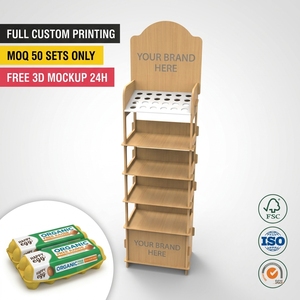 Estante de exhibición de huevos de madera de 6 niveles personalizado al por mayor, estantería de ingredientes de alimentos frescos para minoristas con orificios superiores para huevos, estantería de madera para supermercado. - Product Image 1