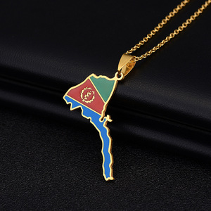 Collar al por mayor de acero inoxidable chapado en oro con bandera africana, diseño de eslabones cristianos de moda con <span class=keywords><strong>Eritrea</strong></span>, Argelia, Togo, África - Product Image 4