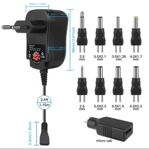 Adaptateur ca/cc universel 3-12v 12w 15w 30w alimentation à découpage multi-tension avec 6 embouts