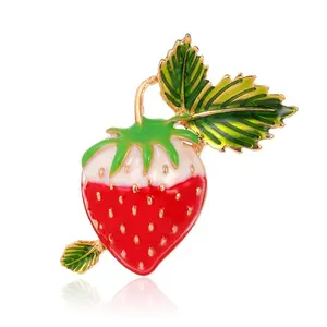 Hot Sell Obst Pin Schmuck Legierung und Strass öl tropft rote Erdbeer Brosche