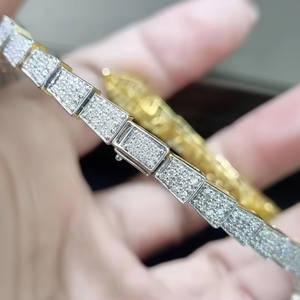 Alta calidad 8mm VVS Moissanite cadena de eslabones cubanos 925 plata esterlina chapado en oro boda fiesta regalo diamante probador aprobado - Product Image 1