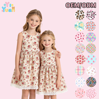 Gaun Pesta Vintage Motif Bunga untuk Anak Perempuan, Tanpa Lengan, Rok A-Line dengan Renda, Cocok untuk Liburan Musim Panas, Pakaian Kasual Sehari-hari, dan Pernikahan