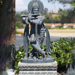 Statua di Radha e <span class=keywords><strong>Krishna</strong></span> in Marmo Nero Antico Scolpito a Mano per Decorazione Giardino Esterno BLVE Scultura in Pietra Naturale del Dio Indù - Product Image 1