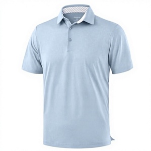 Chemises de golf pour hommes, unies, mélange chiné, manches courtes, séchage rapide, légères, anti-humidité, col classique, décontractées, athlétiques, professionnelles, gris-bleu - Product Image 2