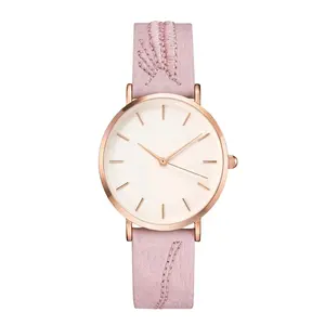 Soft pink leather watches for ladies including embroidered motif leather
