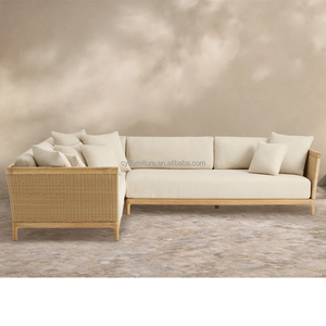 Ensemble de canapés 2 places <span class=keywords><strong>en</strong></span> teck de qualité supérieure et <span class=keywords><strong>résine</strong></span> <span class=keywords><strong>tressée</strong></span> pour terrasse d'hôtel moderne (éco-responsable) - Product Image 2