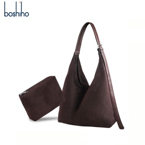 Boshiho High Quality Custom Logo Hot Sale Women's Vintage Suede Leather <b>Tote</b> Bag Handbag with Polyester Lining - Product Image 1