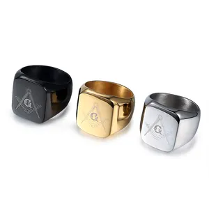 Joyería de moda personalizada oro plata negro grabado Logo Signet anillo venta al por mayor anillos de acero inoxidable personalizado para hombres