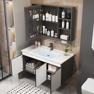 Thickened Honeycomb Space Aluminum Modern Water Resistant Wall-mounted Smart <b>Mirror</b> Included Bathroom <b>Vanity</b> Integrated Ceramic - Product Image 5