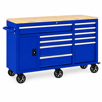 Chariot à outils robuste avec portes latérales verrouillables et plan de travail en bois massif, chariot de rangement pour outils en acier économique