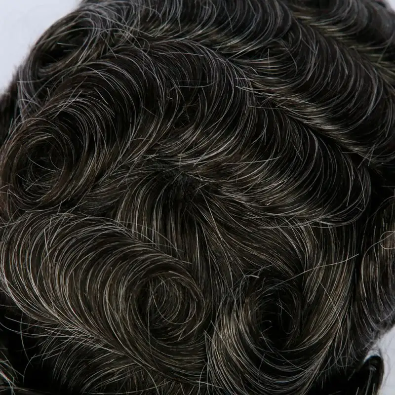 Mens Toupee Hairpiece Poly Da Pu Tóc Con Người Hệ Thống Thay Thế Tẩy Trắng Knots Tự Nhiên Hairline Tóc Giả Cho Nam Giới