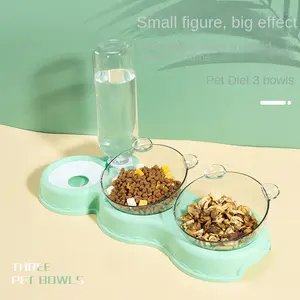 Pet Bowl Wholesale Plastic Double Bowl Automatic Drinking Water Anti-knock Cute Cat Rice Bowl