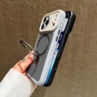 Coque de téléphone Senyork en fibre de carbone magnétique avec support caméra 360° pour iPhone 17 Air 16 Pro Max 15 14 13, coque arrière antidérapante