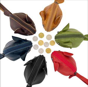 Porte-clés unisexe en cuir de vache véritable, portefeuille de poignet en cuir de vache Crazy Horse, fermeture éclair, porte-monnaie original en forme de souris pour homme - Product Image 4