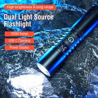 Senter LED Boruit 200m Cahaya Putih Zoomable Jangkauan Jauh Dapat Diisi Ulang Tahan Air Portabel Lampu Senter LED