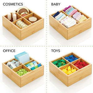 Bamboo Desktop Storage <b>Box</b> With Compartments Wooden Organizer For <b>Tea</b> Bags Office Supplies 18L Rectangle Standing Type - Product Image 2