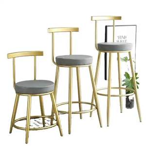 Bar Chair Home Tall Nordic Metal Luxury Gold Velvet Kitchen Leather High Modern <b>Stools</b> Chair Bar Furniture - Product Image 2