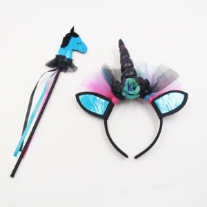 Conjunto de disfraz de unicornio para niños MS para cosplay de Halloween, tutú gótico multicolor y diadema - Product Image 2