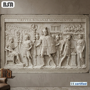 Relief en marbre BSA « Monument des Vertus Romaines », sculpture murale en pierre représentant la Triomphe de la Légion Romaine pour la décoration du hall d'une villa - Product Image 1