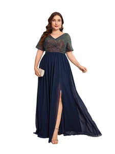 Wholesale Blue Empire Waist Dress Chiffon & Cashmere Velvet | Alibaba.com