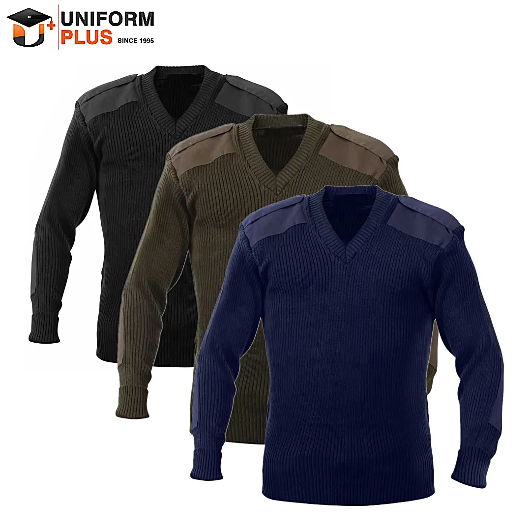Customized logo navy blue black pullover winter security guard uniform sweater