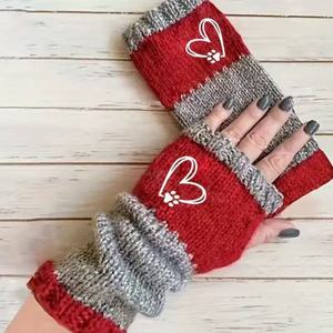 Women's Winter Embroidered Warm - Cute <b>Black</b> Cat's Eye, Bird and <b>Heart</b> Pattern, Non-slip Fingerless Gloves, Durable. - Product Image 2