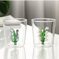 MSH 12oz 3D Flower Design Tasse à boisson en verre pour restaurant