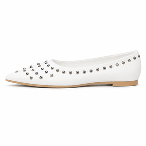 <span class=keywords><strong>Ballerine</strong></span> Nere da Donna con <span class=keywords><strong>Borchie</strong></span> e <span class=keywords><strong>Punta</strong></span> Affusolata, Scarpe Casual in Pelle con Suola in Gomma Beige - Product Image 2