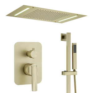 <span class=keywords><strong>Douche</strong></span> de luxe 20*14 pouces de style américain en acier inoxydable noir mat avec lumière LED encastrée au plafond et douchette à main à tige réglable <span class=keywords><strong>pour</strong></span> hôtel - Product Image 1