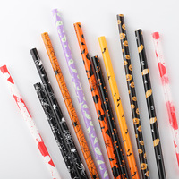 Pailles réutilisables en plastique pour Halloween, 9 pouces, motifs citrouille, chauve-souris, squelette, araignée, pour verres Mason, cadeaux de fête