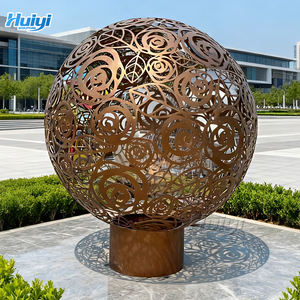 Grande sphère creuse en métal, sculptures de sphères décoratives en acier inoxydable pour le jardin - Product Image 3